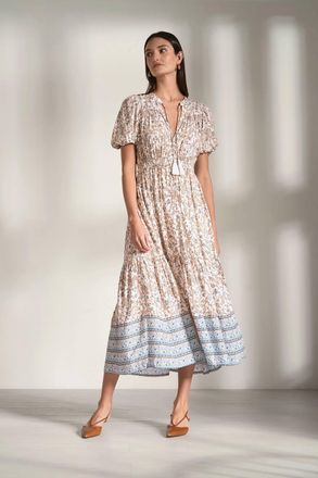 Elan Lovely Subtle Maxi Dress In Beige