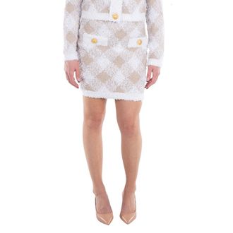 Balmain Check Pattern Ribbed Hem Mini Skirt, Brand Size 34 (US Size 2)