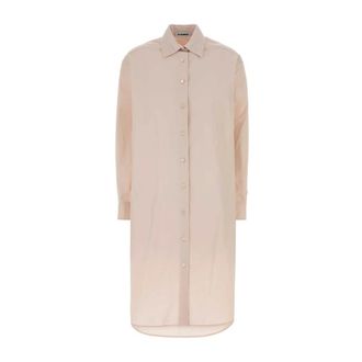 Jil Sander Shirt Dresses, female, Pink, Size: XL Cotton Poplin Shirt Dress with Multi-Layered Collar