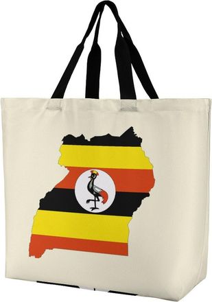 Generic Uganda Map Flag Reusable Shopping Bags Large Capacity Grocery Bag Heavy Duty Tote for Women 40x40x16cm