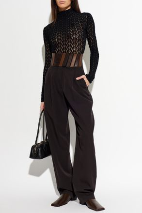 Alaia Trousers With Leather Inserts At The Waist, Womens, Brown