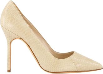 Manolo Blahnik Beige Slang Puntige Neus Pumps - Dames - Pumps - Beige - 39 1/2 EU - Leer - Schoenen