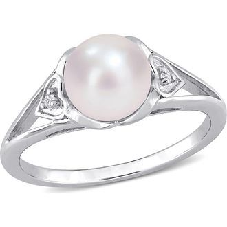 Delmar Sterling Silver 7-7.5mm Cultured Freshwater Pearl & Diamond Ring - 0.02ct. in White at Nordstrom Rack, Size 6