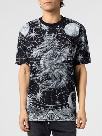 Philipp Plein T-shirt in cotone con stampa grafica frontale a contrasto