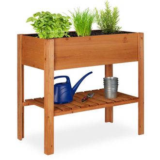 Relaxdays Aiuola Rialzata, Legno di Abete, 4 Gambe, Mobile Fioriera, Fiori, Erbe Aromatiche, 80x88x43,5 cm,rosso/marrone - Relaxdays