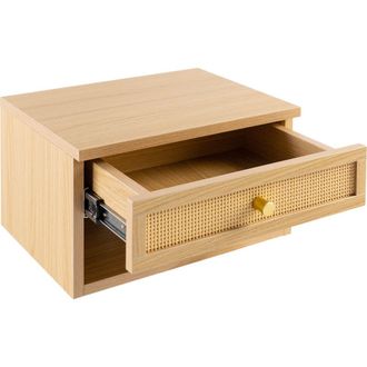 Jonathan Y Designs Celerie Mid-Century Modern Floating Wall Mounted Nightstand with Soft-Close Rattan Drawer and Cable Hole in Light Oak at Nordstrom