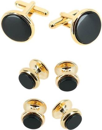 Trafalgar Store Sutton Onyx Cuff Link & Stud Set in 24 Karat Gold And Genuine Onyx at Nordstrom