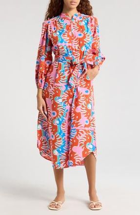 Poupette St Barth Cathy Abstract Print Cotton Cover-Up Shirtdress in Red Geo Afro at Nordstrom Rack, Size Small