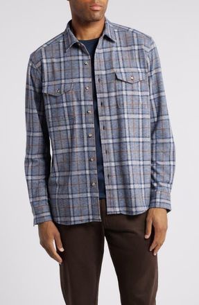 Johnston & Murphy Windowpane Brushed Cotton Blend Button-Up Shirt in Blue at Nordstrom, Size Xxx-Large