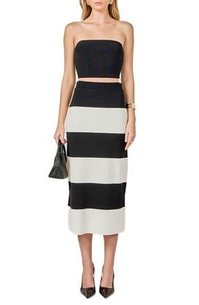 endless rose Strapless Top & Midi Skirt Set in Black/White at Nordstrom Rack, Size X-Small