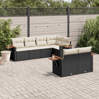 vidaXL Set De Comedor De Jard&iacute;n 7 Pzas Y Cojines Rat&aacute;n Sint&eacute;tico Negro Vidaxl