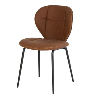 Koketto Home Silla de comedor con asiento de cuero sint&eacute;tico marr&oacute;n