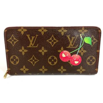 Louis Vuitton Brown Red Color Monogram Cherry Blossom Long Wallet (Bi-Fold) (Pre-Owned)
