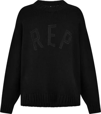 Represent Heren Gebreid Crew Neck Sweatshirt met Logo (Zwart)