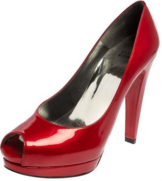 Stuart Weitzman Red Patent Leather Peep Toe Pumps