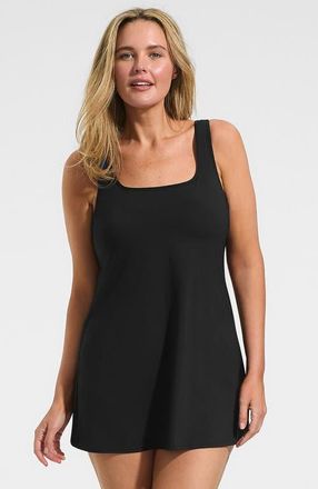 Lands End Scoop Neck Mini Swim Dress One Piece Swimsuit in Black at Nordstrom, Size X-Small P