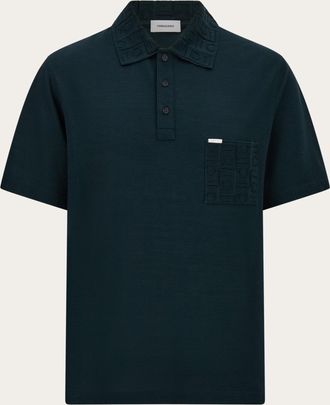 Ferragamo Men V-neck polo with jacquard pocket detail Green