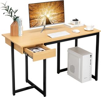 Costway Costway - Mesa De Escritorio 120x55 Cm, Mesa Escritorio Con Cajones, Estructura De Metal/pies Ajustables, Escritorio Ordenador Oficina Sala Dormitorio