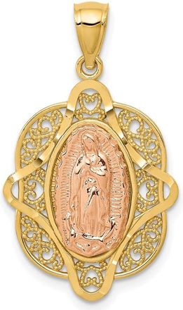 Diamond2Deal 14k Two-tone Gold Rose Virgin Mary Pendant