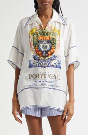 Camilla Oversize Silk Camp Shirt in Song Of Saint Anthony at Nordstrom, Size Medium