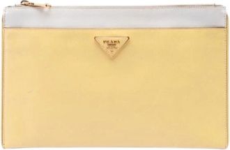 Prada Pre-owned Saffiano Clutch - Dames - Vintage Clutch - Geel - ONE Size - Leer - Vintage