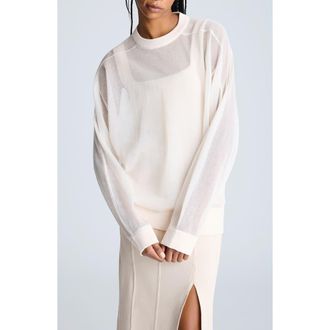 Kenneth Cole Oversize Sheer Crewneck Top in Oyster at Nordstrom Rack, Size Medium