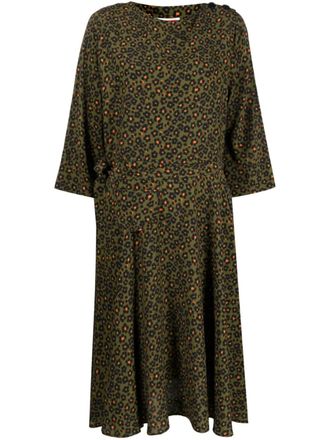 Kenzo leopard-print midi dress - women - Viscose/Cotton - 38 - Green