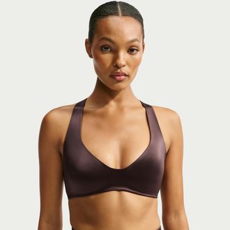 Nike Womens SKIMS Satin Shine Plunge Bra in Brown | IR5082-249