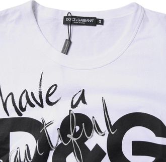 Dolce & Gabbana Mens White Graphic Print Cotton Crew Neck T-Shirt