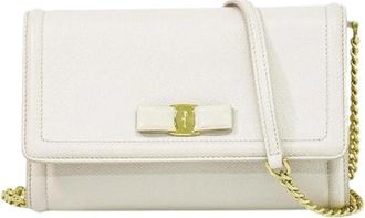 Ferragamo Pre-owned Cross Body Bags, female, Beige, Size: ONE SIZE Pre-owned Vara bow chain flap bag