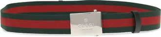 Gucci Mens Web Ribbon Belt With Rectangular Buckle Vrv-Verde Cotton E Braces Vrv/verde
