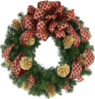 Creative Displays Inc. 26In Holiday Wreath With Pinecones And Red Criss-Cross Bow