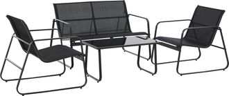 OUTSUNNY Set Tavolino, Panchina E 2 Sedie Da Giardino E Texteline Nero