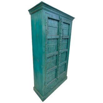 Wanderlust Deco Armario De Madera Acabado Artesanal Azul 113x43x193h Cm