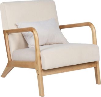 Home Heavenly Home Heavenly - Butaca N&oacute;rdica De Madera Maciza Nicole, Tapizada Antimanchas, Con Coj&iacute;n Incluido. 72x83x65 Cm. Color: Beige/ Madera Clara