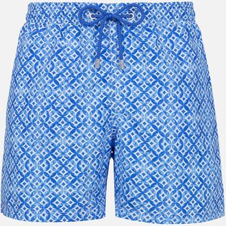 MC2 Saint Barth Man Mid-length Gustavia Swim-shorts With Geometric Majolica Print