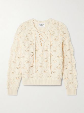 Isabel Marant Pullover In Misto Lana Punto A Giorno Con Laccetto Wendy - Ecru