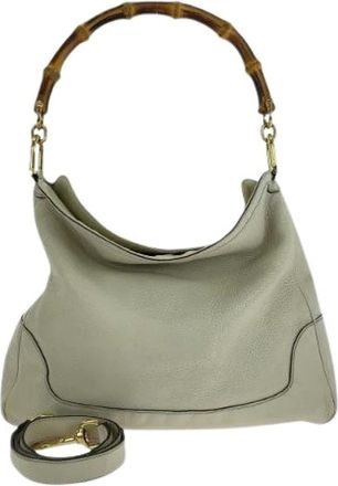 Gucci Pre-owned Shoulder Bags, female, Beige, Size: ONE SIZE Pre-owned Bamboo Leather 2way Bag