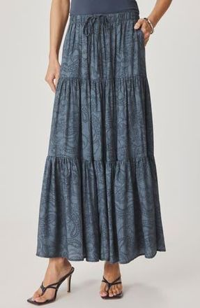Splendid Iris Paisley Tiered Maxi Skirt in Mood Indigo Blue at Nordstrom Rack, Size X-Large
