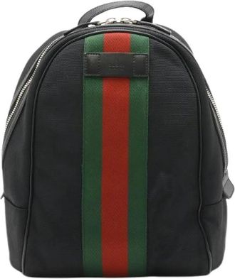 Gucci Pre-owned Sheline Line Techno Canvas Leren Rugzak - Heren - Vintage Rugzakken - Zwart - ONE Size - Leer - Vintage