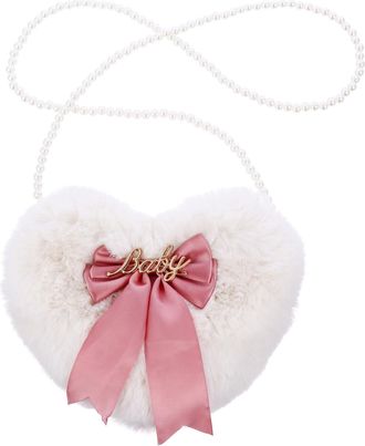 UPKOCH Heart Shape Bowknot Plush Shoulder Bag Versatile Crossbody Travel Leisure Cosmetics Pouch for Women Daily Use Cute Soft Fluffy Design Practical Access