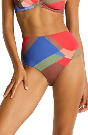 Sea Level Australia Santora High Waist Bikini Bottoms in Blue Multi at Nordstrom, Size 12 Us