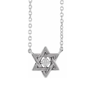 Pompeii3 14k White Gold Star Of David Diamond Solitaire Pendant 18 Necklace