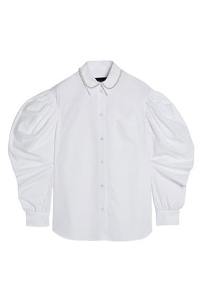 Simone Rocha Draped Sleeve Long-Sleeved Top with Embroidered Pearl Collar