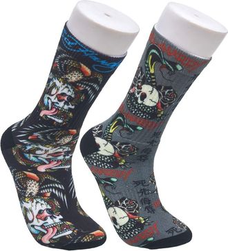 Ed Hardy Skull 360 Print Full Cushion Crew Sock 2-Pack in Black at Nordstrom