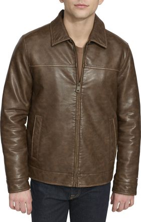 Tommy Hilfiger Mens Classic Faux Leather Jacket, Saddle, L
