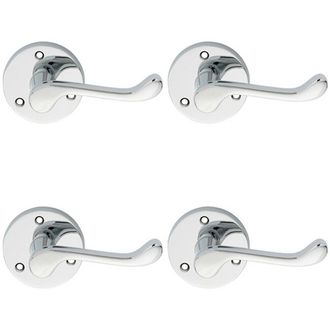 Loops 4x PAIR Victorian Scroll Lever on 58mm Round Rose Polished Chrome Door Handle