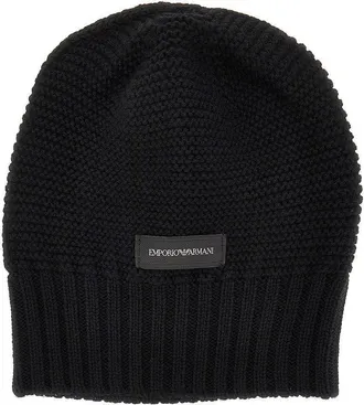 Emporio Armani Knitted beanie hat with logo label Woman S