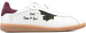 Dsquared2 White Leather Sneakers With Burgundy Heel Tab