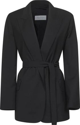 Max Mara Jassen, Dames, Zwart, XS, Wol, Zwarte Wollen Jas Peak Revers